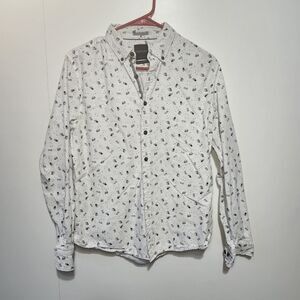 Skulls & Dice Denim & Flower Ricky Singh Men’s Slim Fit Button Up Shirt White M
